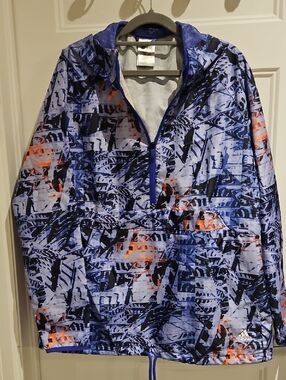 adidas Blue and Orange Abstract Half-Zip Windbreaker